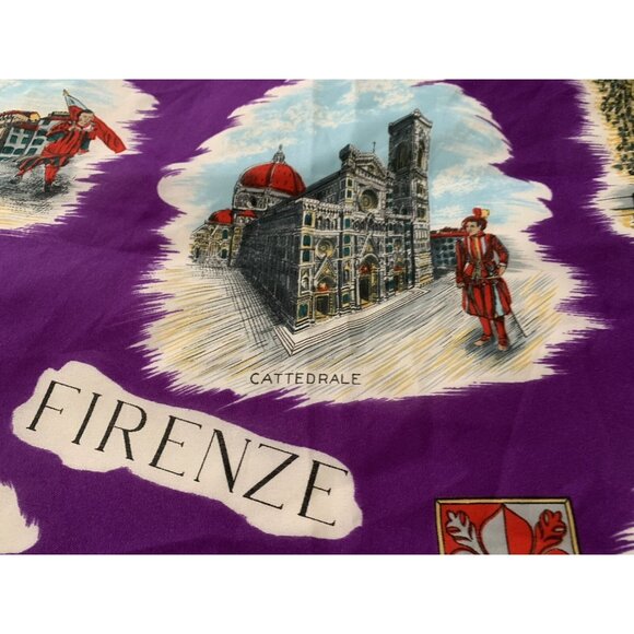 Vtg ITALY Bold Purple SOUVENIR SCARF Pisa Firenze FLORENCE Leaning Tower 29 x 30 - Picture 3 of 12
